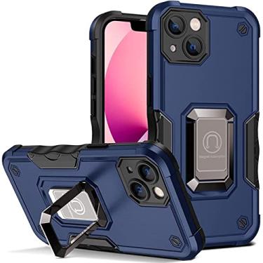 Imagem de KKFAUS Capa para iPhone 14/14 Plus/14 Pro/14 Pro Max, suporte de anel de metal giratório 360°, lente tudo incluso quatro cantos capa de telefone anti-queda anti-arranhões (Cor: azul, Tamanho: 14 Pro 6,1 polegadas)