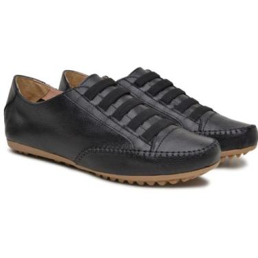 Imagem de Sapatênis Tênis Feminino Casual Sapatilha Couro - D' Roma, Preto, 37