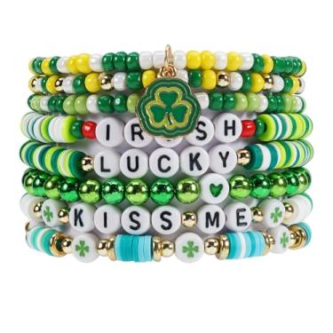 Imagem de Twinfree Pulseira com contas de trevo irlandês do Dia de São Patrício Lucky Kiss Me para mulheres e amigas, One Size, Miçangas, Sem Pedra Preciosa