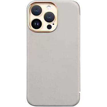 Imagem de GANYUU Capa flip para Apple iPhone 14 Plus 6,7 polegadas 2022, capa fólio respirável resistente a arranhões de couro genuíno [carregamento sem fio] (cor: cinza)
