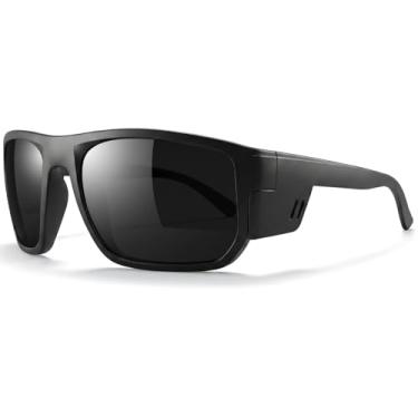 Imagem de MAXJULI Óculos de sol Z87 XL Side Shield para homens com cabeças grandes TR90 Ultraleve UV400 Proteção Óculos de segurança 8708, Preto/Super escuro, X-Large