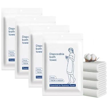 Imagem de Celmuron Toalhas de banho descartáveis, pacote com 4, 139,7 cm x 69,8 cm embrulhadas individualmente, toalhas não tecidas grandes e espessas absorventes para viagens, academia, spa e uso em hotéis