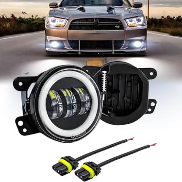 Imagem de Conjunto de farol de neblina de LED de 10 cm compatível com faróis de neblina Dodge Charger 2011 2012 2013, substituições de para-choques dianteiros, luz de LED redonda offroad, luz de neblina DRL
