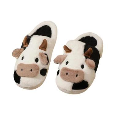 Imagem de Pantufas De Inverno Quentes E Macias Em Estilo Cartoon De Vaca Para Ca