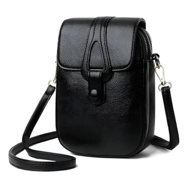 Imagem de Bolsa Tiracolo Feminina Pequena de Ombro em Couro PU Estilo Carteiro, Transversal Elegante, Cabe Celular, Casual para Uso Diário (Preto)