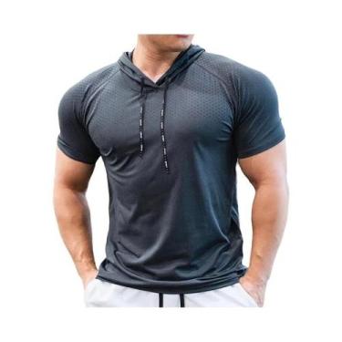 Imagem de Camisetas De Corrida Masculinas De Secagem Rápida Com Capuz, Manga Cur