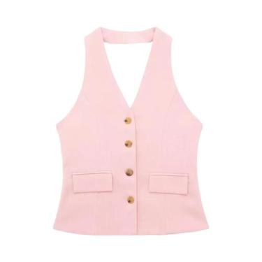 Imagem de Conjunto De Blazer Sem Mangas Para Mulheres, Top Com Zíper E Calças De