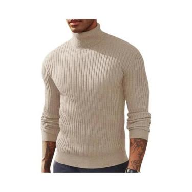 Imagem de Suéter Masculino De Gola Alta Com Manga Longa, Ajuste Slim, Tricotado 