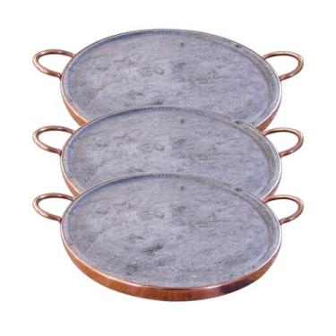 Imagem de Kit 3 Formas Para Pizza Pedra Sabão Alças Cobre GG 42cm - Industria Sã