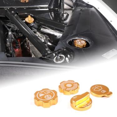 Imagem de Para acessórios C8 Corvette Tampa de óleo do motor Tampa do radiador Tampa do líquido de freio, conjunto de 4 tampas de enchimento de óleo do motor para Corvette C8 2020-2024 2025 (amarelo)