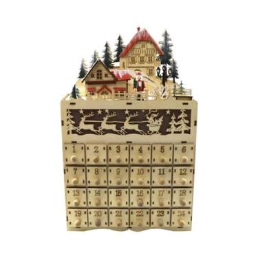 Imagem de Calendário Do Advento De Natal Em Madeira Com Luzes LED E Gavetas, Orn