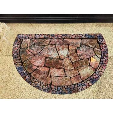 Imagem de Timerala Capacho de paralelepípedos meio redondo, tapete de entrada interno e externo com suporte de borracha antiderrapante, design decorativo de seixos, tapete de boas-vindas resistente, marrom