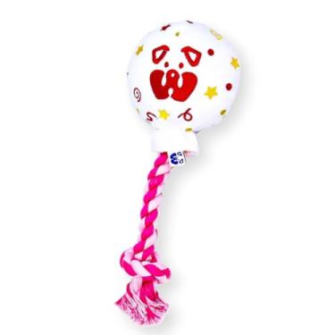 Imagem de Brinquedo de pelúcia com balão de aniversário PAWTY com corda de puxar e ranger – Brinquedo interativo para cães com tema de aniversário para cães pequenos e médios, pelúcia durável para buscar, puxar
