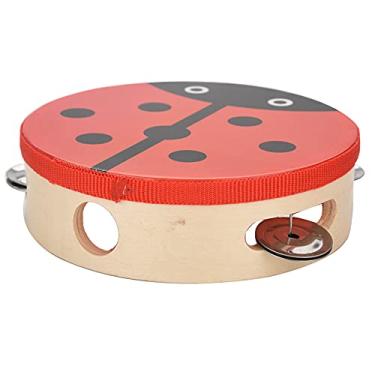 Imagem de Generic Brinquedo de Tambor de Sino de Pandeiro Portátil de Madeira para Crianças, Instrumento de Percussão Rítmico Compacto para Cantar e Dançar, Padrões Coloridos, 15 Cm (Besouro)