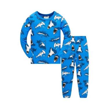Imagem de Conjunto De Pijamas De Algodão Para Meninos Com Estampa De Tubarão, Id