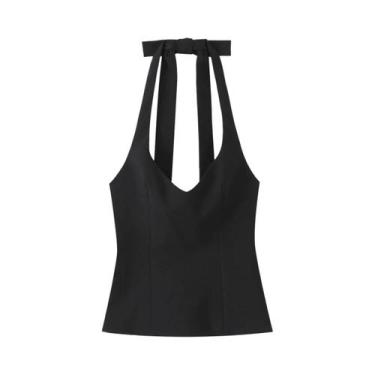Imagem de Top Feminino De Verão Halter Sem Alças Com Laço Casual Elegante Moda S