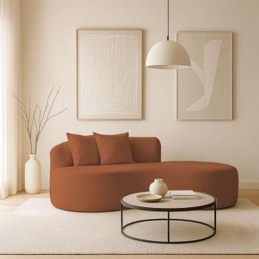 Imagem de Sofá Feijão De Canto Curvado Elegante 2 Lugares Bouclé Cor:bouclé Terracota
