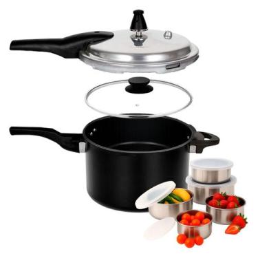 Imagem de Panela De Pressão 2 Em 1 Indução Brinox 5,4L Ceramic Life 22cm Preta C