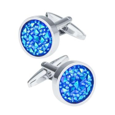 Imagem de Cufflinks Ele Round Blue Sparkling Satellite Stone para homens - Yiwei