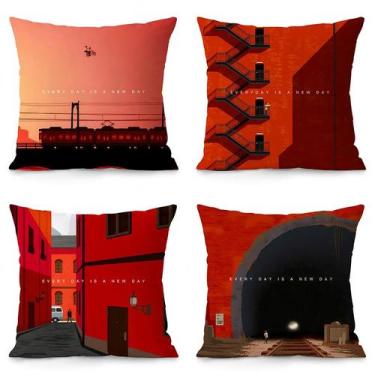 Imagem de Conjunto de fronhas Modern Red Geometric 35x35cm Plush x4 - yiweisai