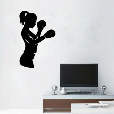 Imagem de Adesivos de parede, adesivos de arte removíveis em PVC, boxer feminino