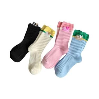 Imagem de Meias Femininas De Cano Médio Com Logo Em Formato De Coração, Finas, R