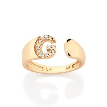 Imagem de Anel Letra com Zircônias Banhado a Ouro Rommanel 513643 Tamanho:14Cor: