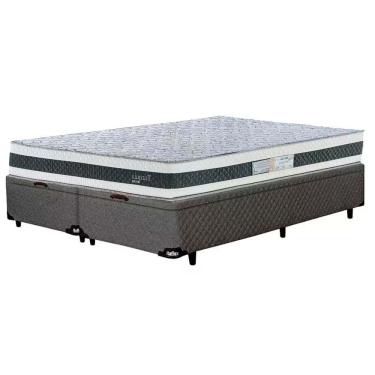Imagem de Cama Box Baú Queen Turquia com Colchão Molas Ensacadas Tecido Branco-grafite-chumbo Biflex