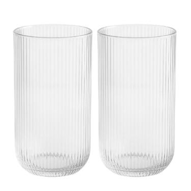 Imagem de Jogo 2 Copo De Vidro Alto Para água Suco Lines Transparente 430ml Wolff