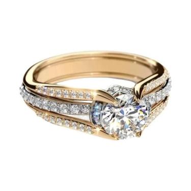 Imagem de Anel De Noivado E Casamento Dourado Brilhante Para Mulheres, Acessório