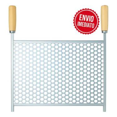 Imagem de Grelha Churrasco Grande Tela Moeda 50x60cm Alças De Madeira-Reforçada 