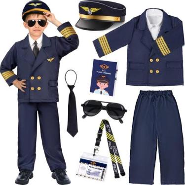 Imagem de Fantasia de piloto de aviador Latocos para crianças, meninos e meninas