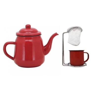 Imagem de Kit Bule Esmaltado 1700ml e Mini Coador Café Individual com Caneca - M