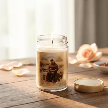 Imagem de Vela Vidro Perfumada São Francisco De Assis Aroma De Rosas - Loja Mãe 