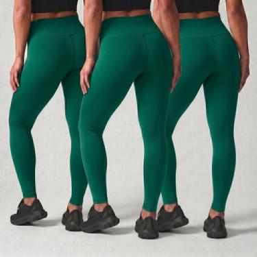 Imagem de Kit 3 Calças Legging Feminina Cós Alto Academia Fitness Zero Transparê