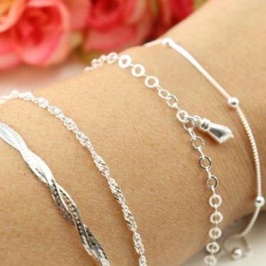 Imagem de Kit 4 Pulseiras Com Figa Prata Legitima 925 - Loja La&Amp;Ny, Prata 92