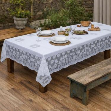 Imagem de Toalha de Mesa Rendada Branca Retangular 6 Lugares Tulipas - Rendam