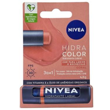 Imagem de Hidratante Labial Nivea Hidra Color Coral 3 em 1 FPS 30 4,8g