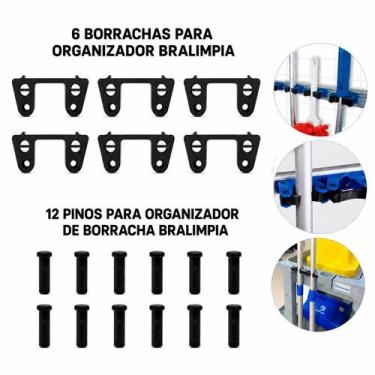 Imagem de 6 BORRACHA 12PINOS de Suporte Vassoura Organizador Bralimpia
