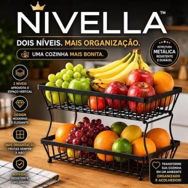 Imagem de Fruteira Organizador NIVELLA Metálica Preta 2 Andares Para Cozinha Mod