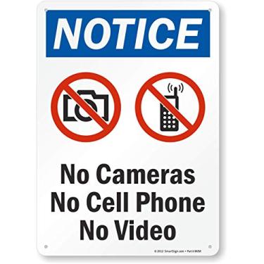 Imagem de SmartSign - Placa S-8871-Pl-14 "Aviso - Sem câmeras, celular, vídeo" | Placa de plástico preto/azul/vermelho sobre branco