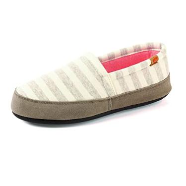 Imagem de Acorn Pantufas femininas moc com sensação confortável de nuvem, cabedal macio e aconchegante e sola antiderrapante, Summerweight - branco listrado, 8-9