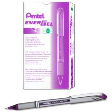 Imagem de Pentel Caneta de tinta gel EnerGel NV, (0,7 mm), ponta média, ponta metálica, tinta violeta, caixa com 12 (BL27-V)