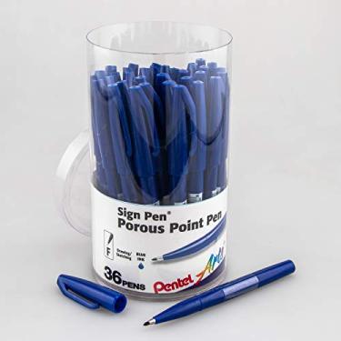 Imagem de Pentel Canister Arts Sign Pen, ponta de fibra, tinta azul, embalagem com 36 unidades (S520PC36C)