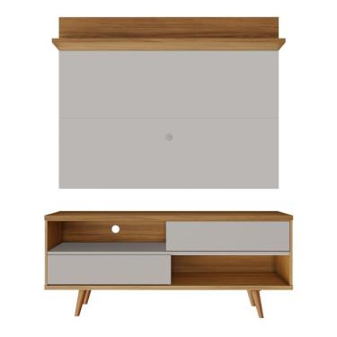 Imagem de Bancada Retrô com Painel para TV de até 50 Polegadas Notável Off White / Freijó Trend 