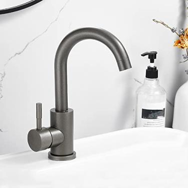 Imagem de Torneira de bacia de aço inoxidável 304 lavatório de banheiro misturador de água torneira de água quente e fria deck montrt bacia guindaste torneira de pia do banheiro, arma cinza A, China