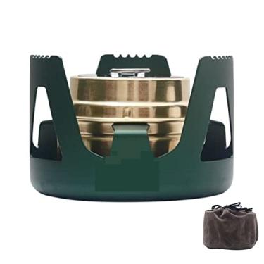 Imagem de XD Designs Mini fogão a álcool, queimador de piquenique portátil ao ar livre, conjunto de panelas de acampamento de latão ultraleve com suporte e bolsa de armazenamento, verde