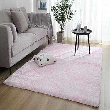 Imagem de Tapete de área macio e fofo, tapete felpudo de pelúcia super aconchegante para sala de estar quarto decoração de casa, tapete felpudo para crianças meninas dormitório de berçário (rosa) 81 cm x 119 cm