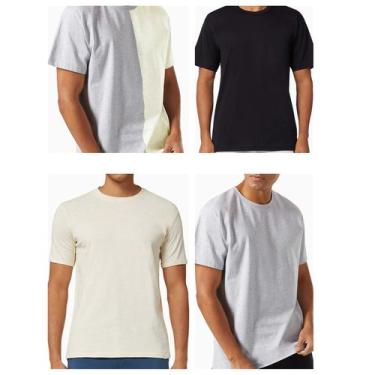 Imagem de 4 Camisetas Masculinas Lisas Bicolor Off White Preto Cinza - The Garag