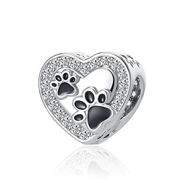 Imagem de NanMuc Joias femininas com estampa de pata de animal de estimação, berloques, berloques, pulseiras para meninas, presentes para meninas, estampa de pata esquerda no meu coração, Metal, Cobre